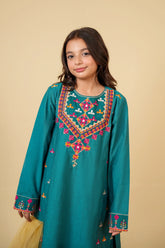 Teal Cotton Embroidered 3-Piece Suit | Festive & Wedding Kidswear